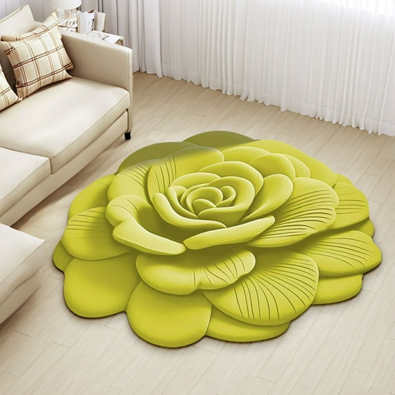 Neoyler Front Door Mat Welcome Mat Flower Mat Soft Crystal Velvet Non-Slip Plush Three Dimensional Floral Visual Effect High Grade Area Rug for Living Room Bedroom Hallway Yellow 23.6x23.6in