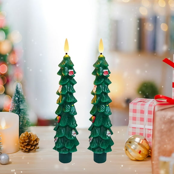 Neoyler Green Led Acrylic Candle Light for Christmas Decoration Holiday Ambiance Energy Saving Elegant Design and Suit Gift 9.6in Green