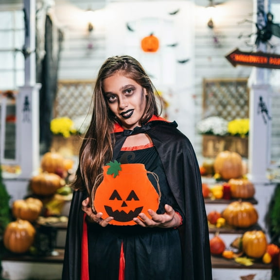 Neoyler Halloween Candy Bag Nonwoven Fabric Cute Pumpkin Gift Bags for Reusable Eco Friendly Tote for Halloween Events 9.1x8.3in Orange