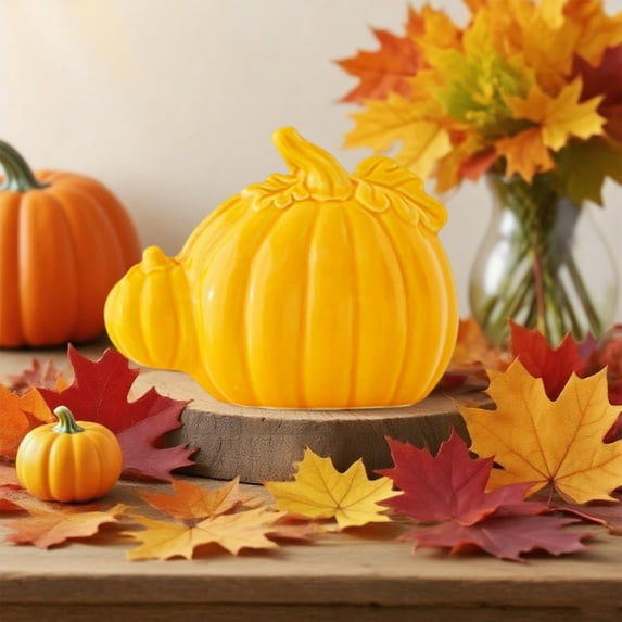 Neoyler Halloween Festival Decor Ceramic Pumpkin for Living Room Office And Indoor Spaces 4.8x3.8x2.4in Yellow