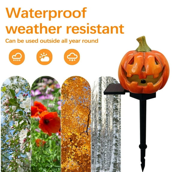 Neoyler Halloween Outdoor Decoration Light with Solar Powered Resin Pumpkin Lamp for Garden Ghost Festival Energy Efficient and Long Lasting Decor 17.7in Orange