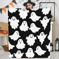 Neoyler Halloween Themed Soft Fleece Throw Blanket for Cozy Fall Nights with Ghost and Pumpkin Design Suit Gift for Women and Men On Couch or Bed 27.6x39.4in Black