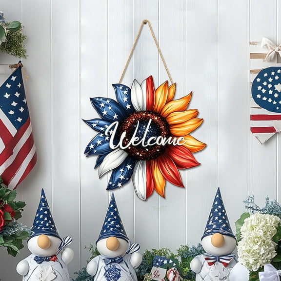 Neoyler Independence Day Sunflower Pendant with Star and Stripe Double Sided Porch Decor Weather Resistant Festive Outdoor Flag Patriotic Decoration for Garden and Balcony Display