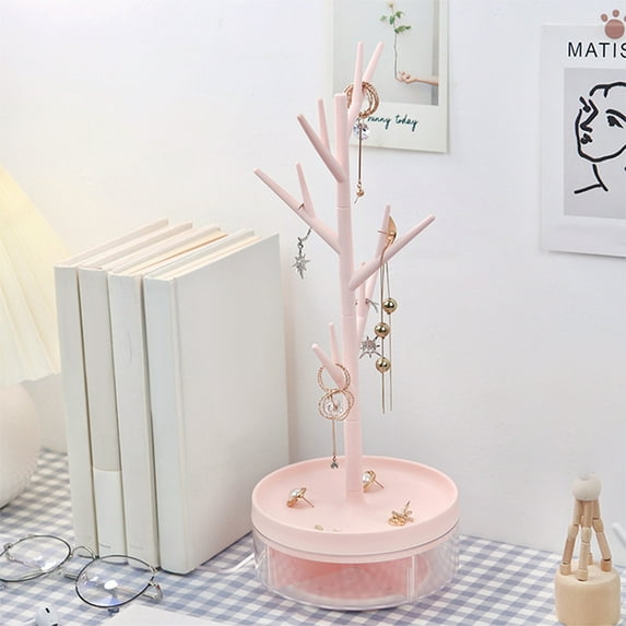 Neoyler Jewelry Organizer Stand Necklace Tree Rotating Jewelry Display Rack for Earrings Bracelets Rings Necklace Holder with Storage Drawer Jewelry Organizer for Bathroom or Vanity Dresser