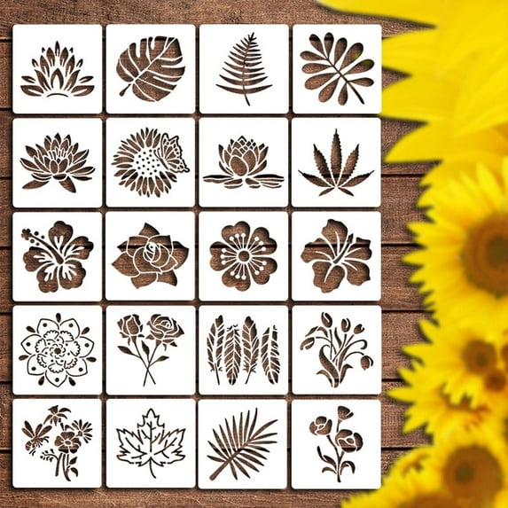 Neoyler Large Garden Fence DIY Stencil Set Floral Templates for Painting Wood Walls Art Reusable Petal Patterns with Sunflower Rose Peony for Home Scrapbooking Crafts Decor