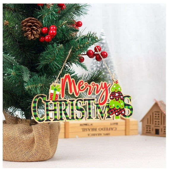 Neoyler Merry Christmas Wooden Hanging Sign Outdoor Christmas Decorations Indoor Christmas Decorations Eco Friendly Wood Decor Home Office Hotel Store Doorway Cheer 8.7In Green