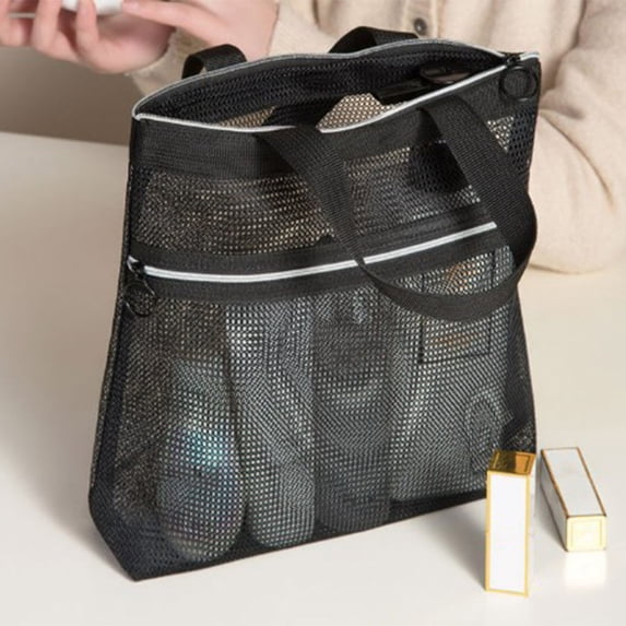 Neoyler Mesh Beach Bag Tote with Zipper Closure Lightweight and Washable Polyester Multi Purpose for Travel Sports Camping Gym Storage for Family Iindispensable 10.23x9.44x2.36in