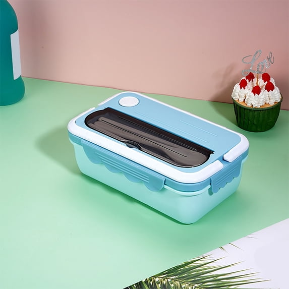Neoyler Microwave Heated Leak-Proof Divided Lunch Box with Portable Handle Suit for Students Office Workers and Picnic Lovers Includes Tableware Airtight Bento Meal Prep Container