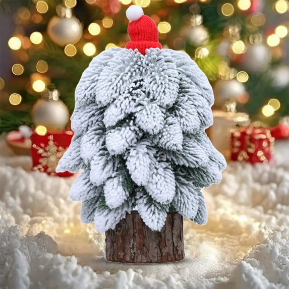 Neoyler Mini Artificial Flocking Christmas Tree Christmas Decorations with Realistic Snow Accents for Small Spaces and Elegant Festive Decor 9.1x 6.3x6.3in White