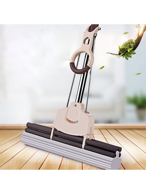 Mops for Floor Cleaning PVA Sponge Mop Retractable Handle Highly Absorbent Wet Dry Easy Install Soft Non Scratching Head for Wood Tile Glass Floors Brown 51.2x10.6x2.8in