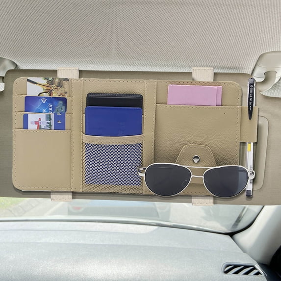 Neoyler Multi Functional Car Sun Visor Organizer with Eyeglass Clip Sunglasses Holder for Cards Documents Bills and Pen Easy Installation and Universal Suit for Cars Trucks and SUVs