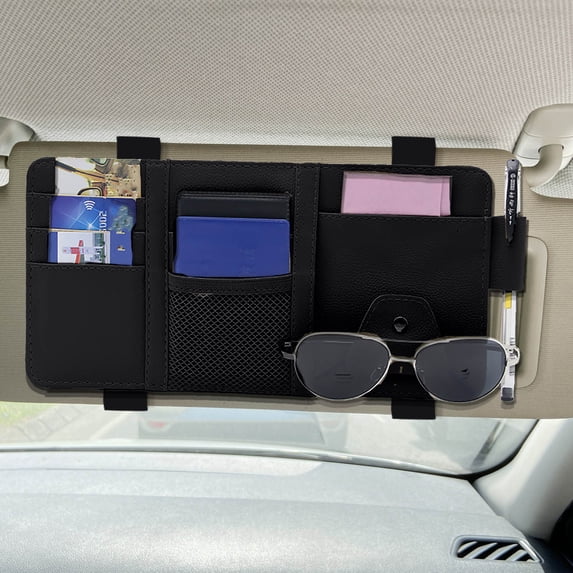 Neoyler Multi Functional Car Sun Visor Organizer with Eyeglass Clip Sunglasses Holder for Cards Documents Bills and Pen Easy Installation and Universal Suit for Cars Trucks and SUVs