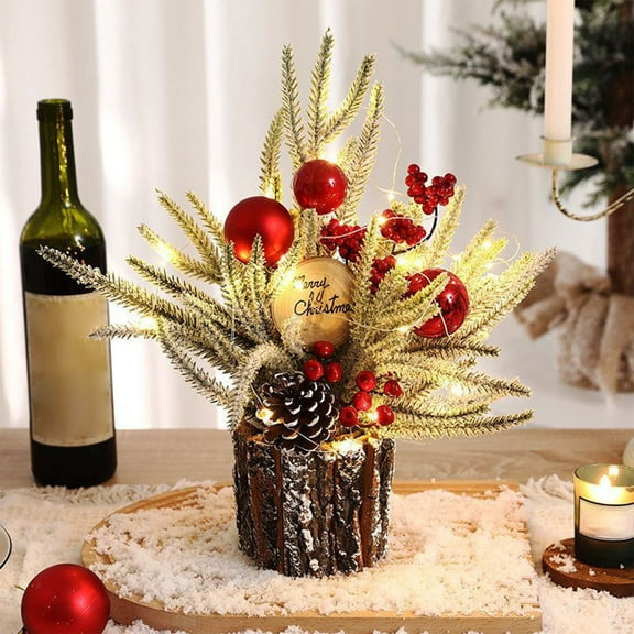 Neoyler Newest Artificial Mini Christmas Tree Prelit Indoor Decorations Include Berry Pinecone Tabletop Christmas Decor Christmas Tree Lights No Assembly Required Suit Tabletop Decor 14.6In