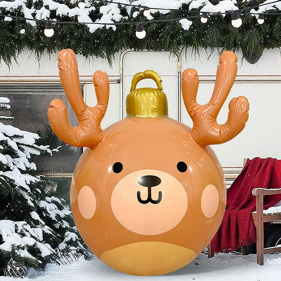 Neoyler Outdoor Christmas Decorations Inflatable Reindeer Ornament Ball Long Lasting PVC Quick Inflate Deflate Hanging or Ground for Yard Porch Lawn Holiday Display Cartoon Reindeer Brown 8.5in
