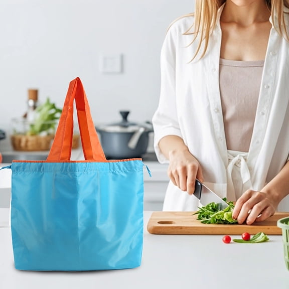 Neoyler Portable Folding Shopping Bag Polyester Cloth Reusable Tote with Drawstring Closure Lightweight Long Lasting for Grocery Travel Storage Multipurpose 21x15x4 In