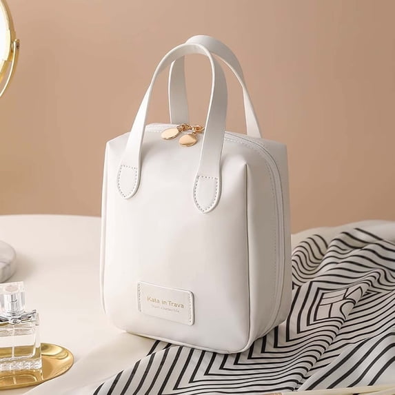 Neoyler Portable Makeup Bag for Travel with Large Capacity and Stylish Design Suit for Organizing Cosmetics and Toiletries 7.1"x5.9"x2" White