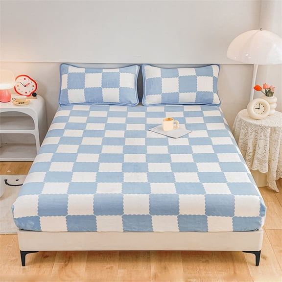 Neoyler Premium Breathable Fitted Sheet Quilted for Bed Mattress Protective Non Slip Soft Polyester Material with Classic Checkerboard Design Enhances Bedroom Style and Relaxed