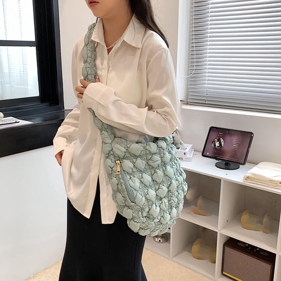 Neoyler Quilted Tote Bags for Women Nylon Shoulder Bag Lightweight Padding Large Capacity with Zipper Closure for Shopping Travel Work and Everyday Use Relaxedable Strap