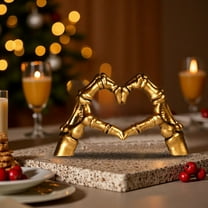 Neoyler Skeleton Heart Hands Resin Decor for Halloween Indoor Outdoor Spooky Display Suit for Home Office Desk and Gift for Halloween Lovers 4.7in Gold