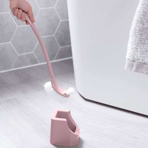 Neoyler Toilet Brush and Holder Set Microfiber Retractable Handle Telescoping Reach Deep Cleaning No Scratch Gentle on Bowl Compact Base Hygienic Storage Portable for Bathroom Pink 16.9x4.3x4.3in