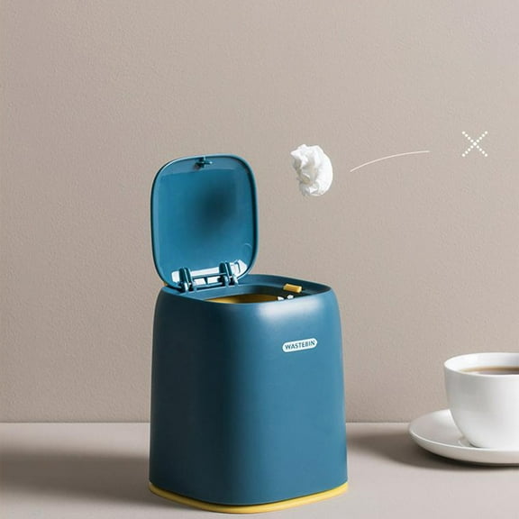 Neoyler Trash Can Desktop Wastebasket Push Lid Leak Proof Odor Inhibiting Detachable Outer Barrel Long Lasting ABS Compact Car and Home Portable One Hand Trash Organizer Blue 6.7x5.4x5.4in