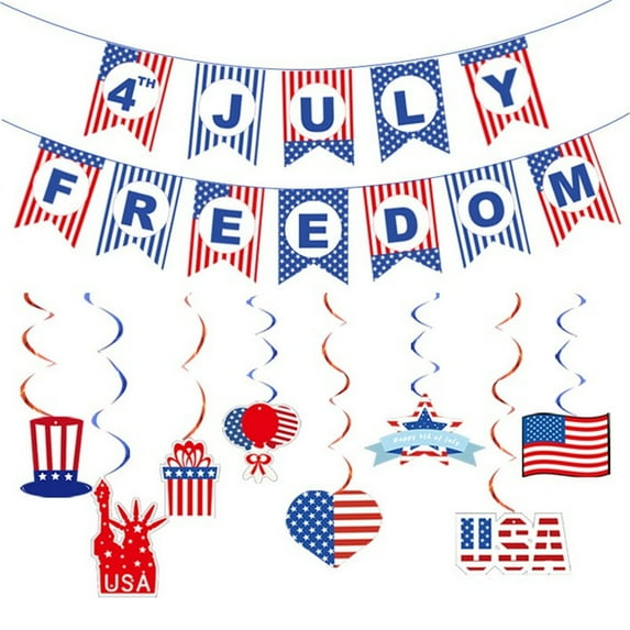 Neoyler US Independence Day Party Decoration Supplies Reusable Hanging Set Patriotic Theme Indoor Outdoor Decor Suit for Fourth of July Celebrations 30 Pieces Total