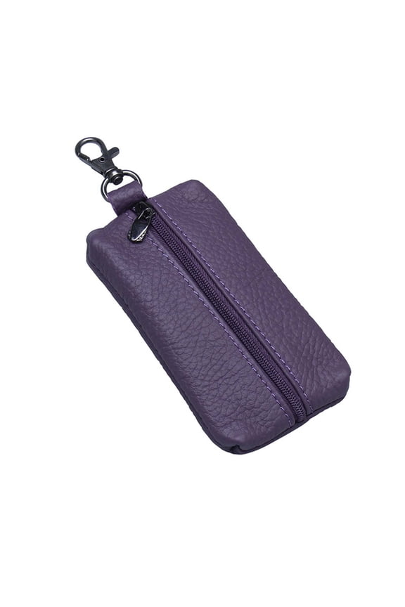 Unisex Leather Key Case Wallet Pouch Bag with Metal Hook and Zipper for Car Keys and Long Lasting Cowhide Keychain Organizer for Easy Storage and Protection