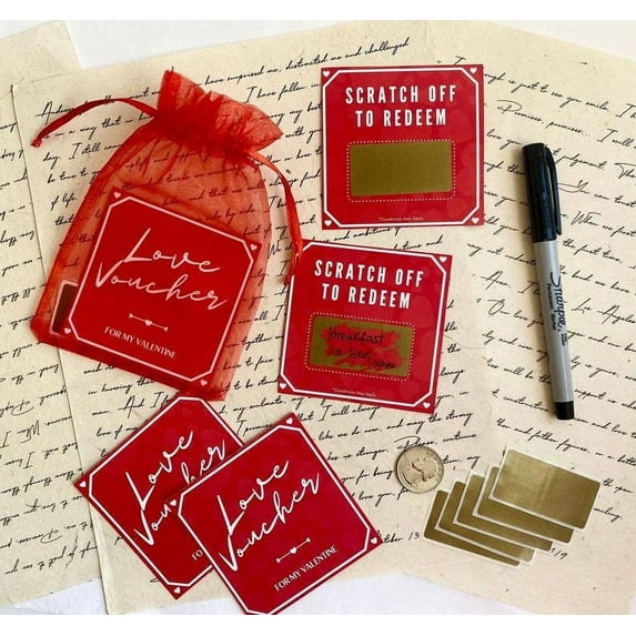 Neoyler Valentine's Day Scratch off Cards DIY Personalized Love Reveal with Scratch off Stickers Customizable for Couples Romantic Surprise Gifts for Him Anniversary Red 5.9in