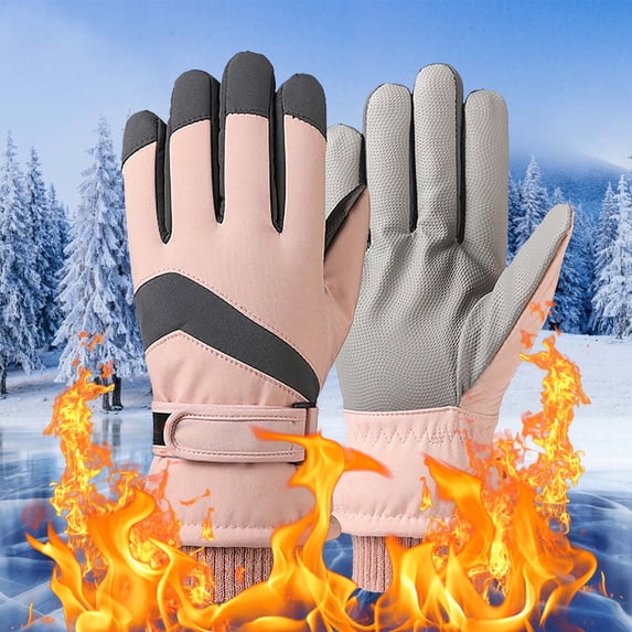 Neoyler Winter Gloves Ski Gloves Waterproof Windproof Fleece Thick Warm Gloves for Men and Women Cycling Outdoor Non Slip Water Tight Thermal Grip Enhanced Relaxed Pink 13in
