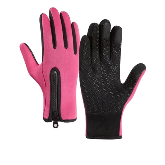 Neoyler Winter Ultimate Waterproof Thermal Gloves Windproof Touchscreen Non Slip Palm with Fleece Lining and Zipper Cuff for Commuting Cycling Hiking Work for Men Pink 8.3in