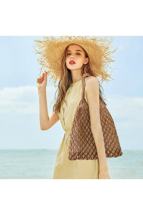 Women's Straw Crochet Backpack Flap Drawstring Shoulder Bag Casual Beach Daypack and Multipurpose Travel Purse for Girls Summer Crossbody Accessory