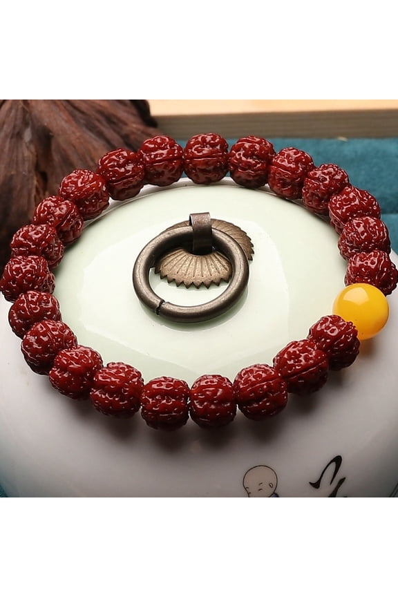 Nepal Bodhi Bracelet Red Skin Five Petal Beads Handmade Wrist Mala Jewelry for Men Women Spiritual Accessory