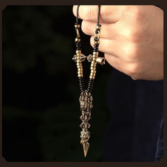 Nepal Brass Vajra Pendant Handmade Tibetan Style Amulet Necklace Vintage Buddhist Jewelry Unisex Spiritual Accessory