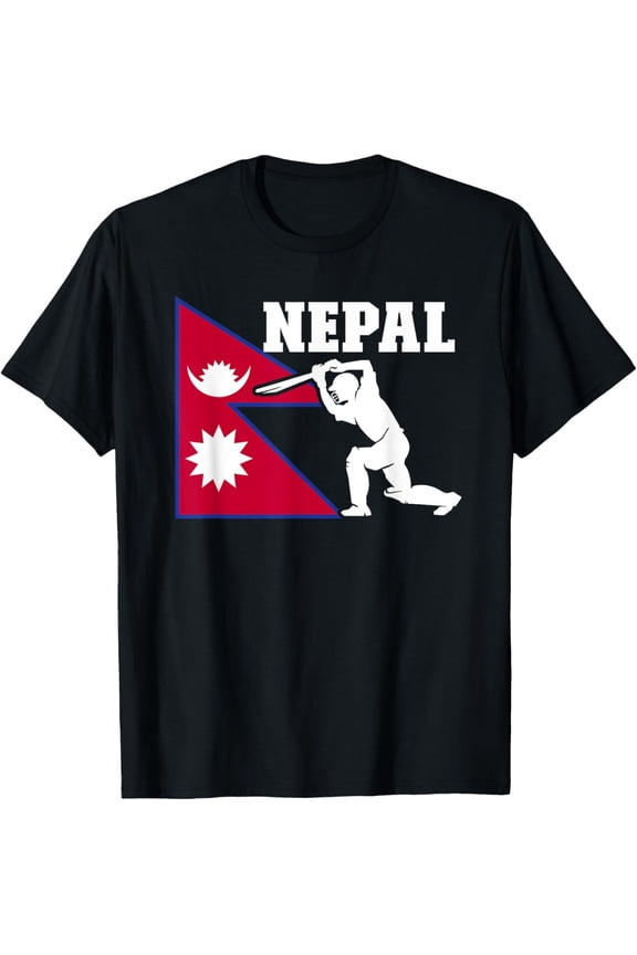 Nepal Flag Cricket Player Nepal Cricket Fan Nepal Cricket T-Shirt men and women can wear, black, white, gifts