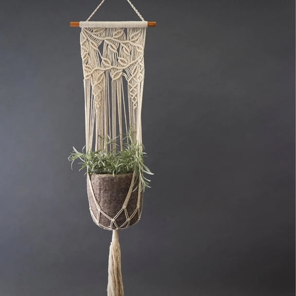 Nepal Grey Sheep Wool Felt Hanging Planter Set