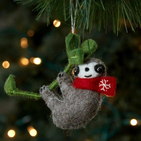Nepal Hand Pressed Sheep Wool Holiday Sloth Ornament