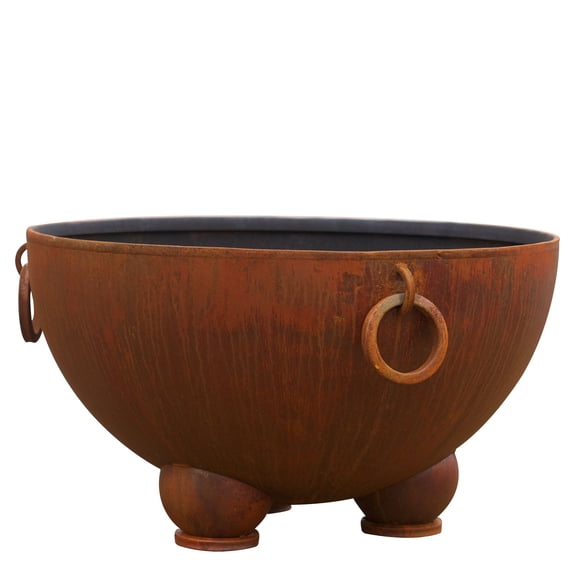 Nepal Liquid Propane Fire Pit Bowl Outdoor Patio Furniture Steel Firepit Iron Oxide Finish Includes Brass Burner Match Lit 50lbs Lava Rock Flex Line Kit and Plate