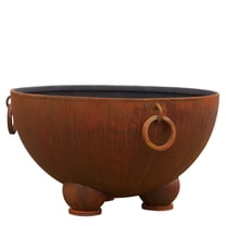 Nepal Natural Gas Fire Pit Bowl Outdoor Patio Furniture Steel Firepit Iron Oxide Finish Includes Brass Burner Match Lit 50lbs Lava Rock Flex Line Kit and Plate