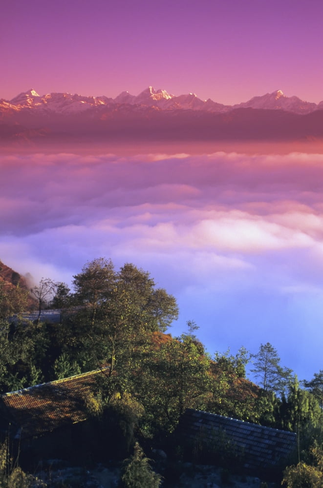 Nepal Pink sunset and himalayan mountains in background Nagarkot Canvas Art - Richard Maschmeyer Design Pics (24 x 38)