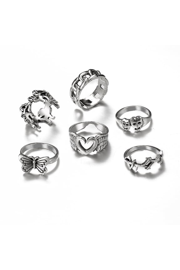 Alloy Rings Set Retro Love Butterfly Rings European Simple Rings for Birthday Wedding Travel Souvenir Holiday