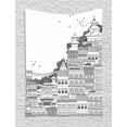 thumbnail image 1 of Nepal Tapestry, Hand Drawn Monochrome Scene from Kathmandu Urban Life Illustration Buildings, Wall Hanging for Bedroom Living Room Dorm Decor, 60W X 80L Inches, Black and White, by Ambesonne, 1 of 2