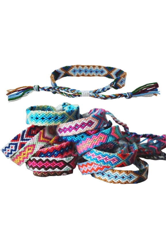Nepal Woven Friendship Bracelets with a Sliding Knot Closure for Women, Kids, Girls, VSCO Girl and Men – Adjustable - Mix Color Random(Pack of 12)