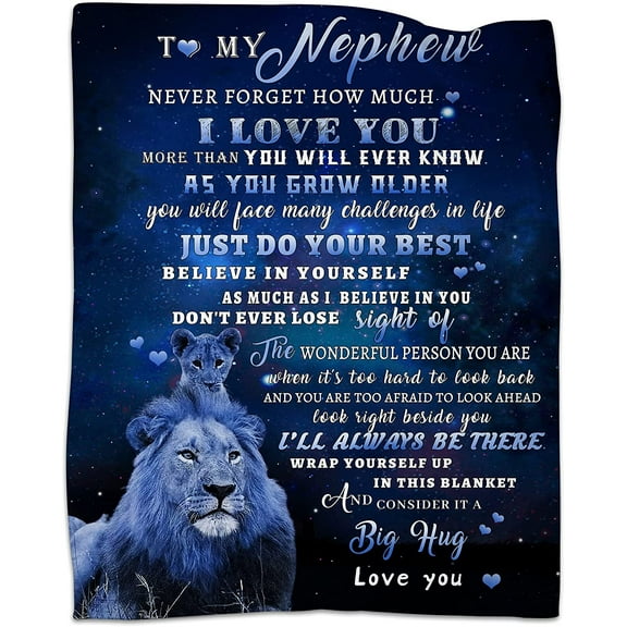 to My Nephew Blanket from Aunt Uncle, Lion Blanket for Nephew, Nephew Gifts from Uncle, Nephew Birthday Christmas Idea Gifts, Uncle to Nephew Super Soft Flannel Throw Blanket 50"x 60"