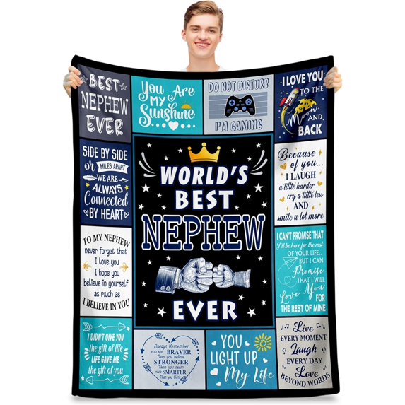 Nephew Gifts from Auntie, Fathers Day Nephew Blanket Gifts 50"x60", Nephew Gifts from Aunt Uncle, Birthday Gifts for Nephew, Best Nephew Ever Gifts, Christmas Graduation Gifts for Adult Nephew