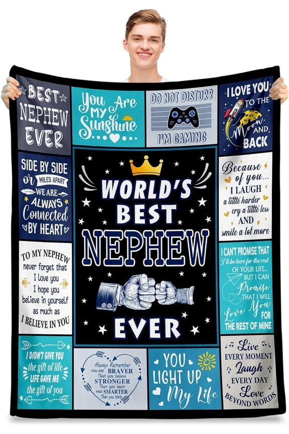 Nephew Gifts from Auntie, Fathers Day Nephew Blanket Gifts 50"x60", Nephew Gifts from Aunt Uncle, Birthday Gifts for Nephew, Best Nephew Ever Gifts, Christmas Graduation Gifts for Adult Nephew