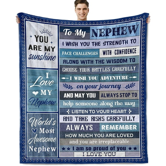 Nephew Gifts from Auntie Uncle Gifts for Nephew Gifts for Fathers Day Blanket Birthday Graduation Gift 2023 for Him to My Nephew Throw Blanket 60X50 Inch