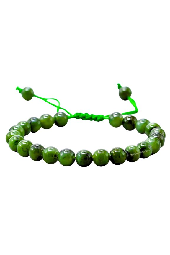 Nephrite Green Jade Crystal Bracelet - 8mm Beaded Bracelet and Healing Stones