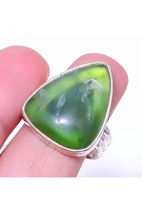 Nephrite Jade - Canada 925 Sterling Silver Jewelry Ring s.9 R6076-23, Christmas Gift, Gemstone Silver Jewelry, Jade Ring, New Year Sale