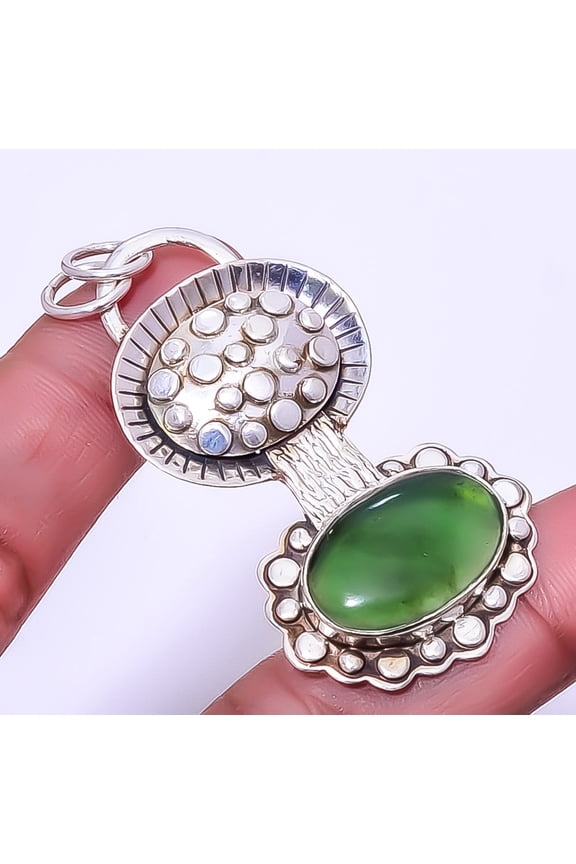 Nephrite Jade - Canada Gemstone 925 Sterling Silver Designer Pendant 2.15" A347, Beautiful Jewelry For Woman, New Year Sale, Valentin's Day Gift