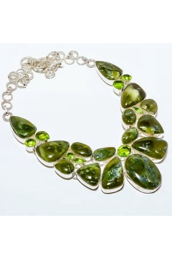 Nephrite Jade - Canada & Peridot 925 Silver Plated Necklace 17.99" TN7524-547, Valentine's Day Gift, Birthday Gift, Beautiful Jewelry For Woman